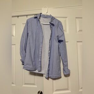Blue and White Striped Button-Up Shirt